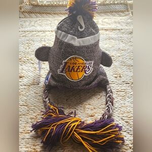 NWT Authentic LA Lakers Beanie With Ear Warmers, Sock Monkey Edition